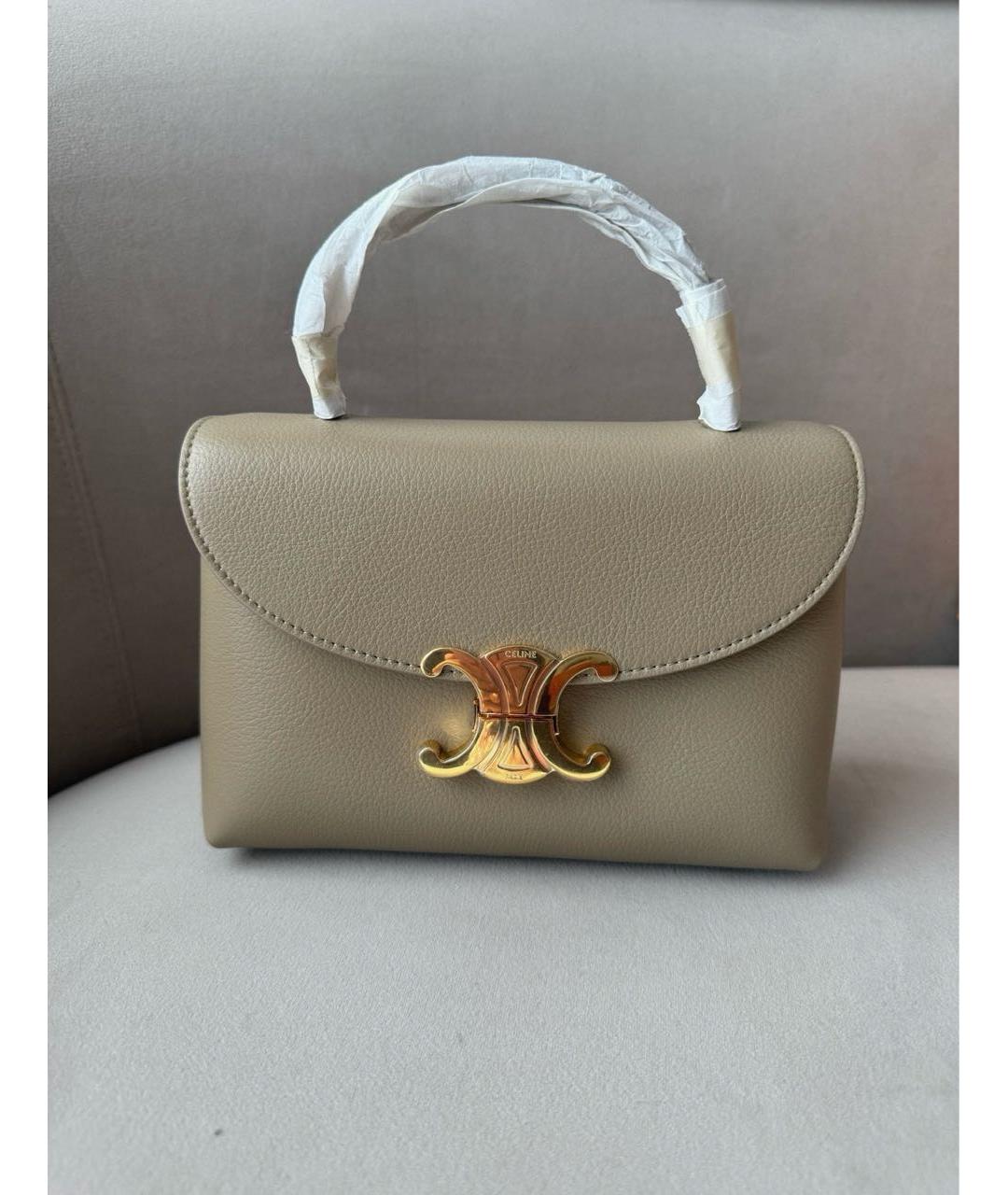 CELINE Бежевая кожаная сумка с короткими ручками, фото 3