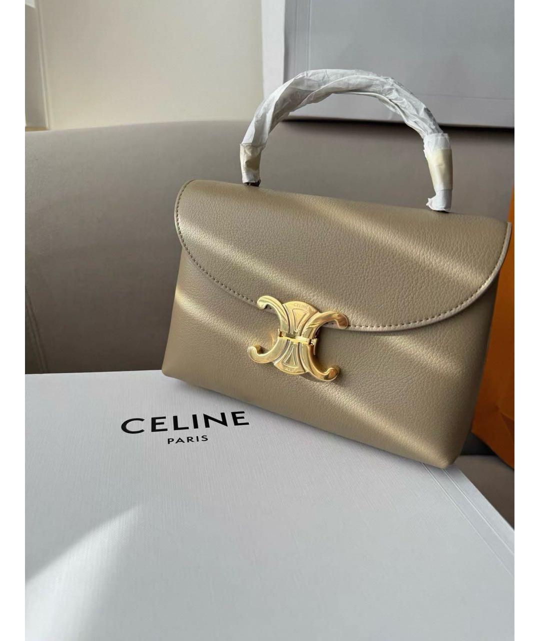 CELINE Бежевая кожаная сумка с короткими ручками, фото 2