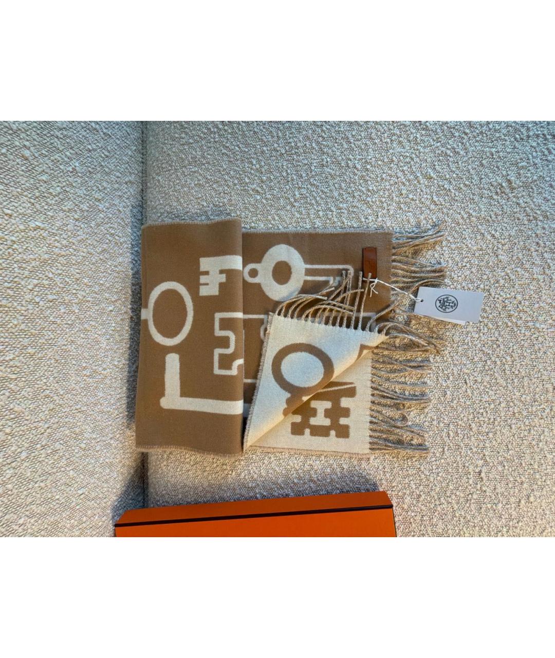 HERMES Бежевый кашемировый шарф, фото 5