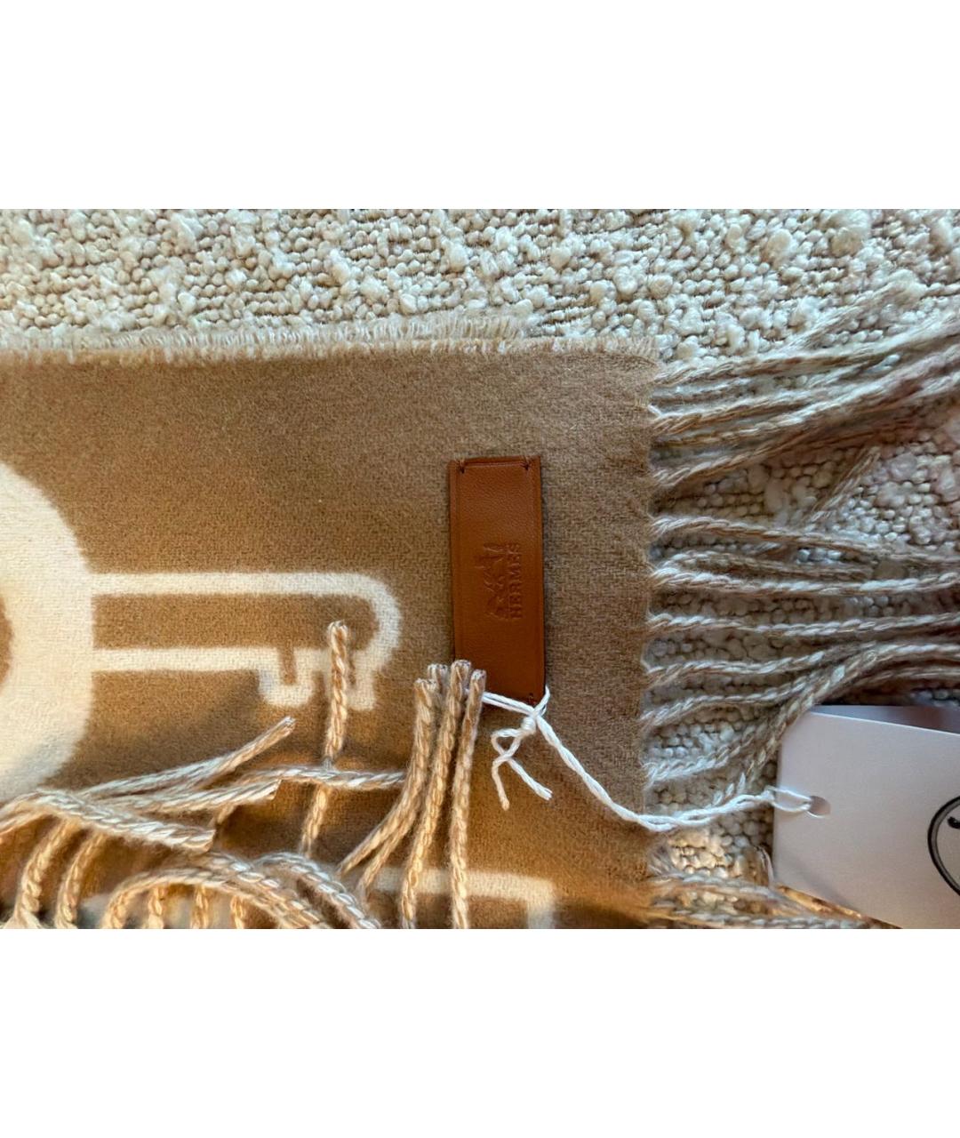 HERMES Бежевый кашемировый шарф, фото 3