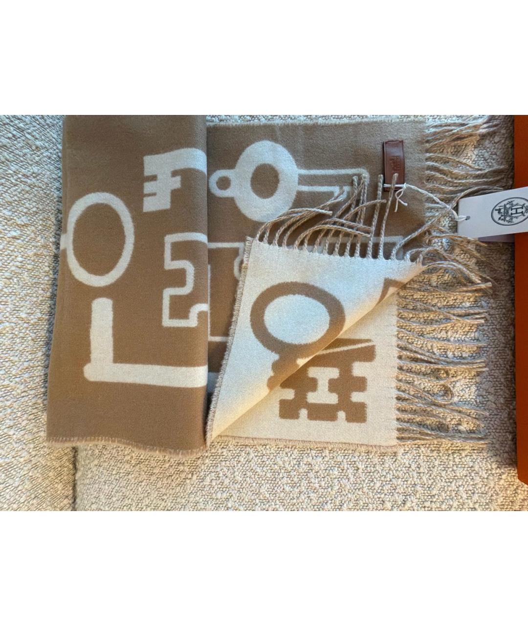 HERMES Бежевый кашемировый шарф, фото 2