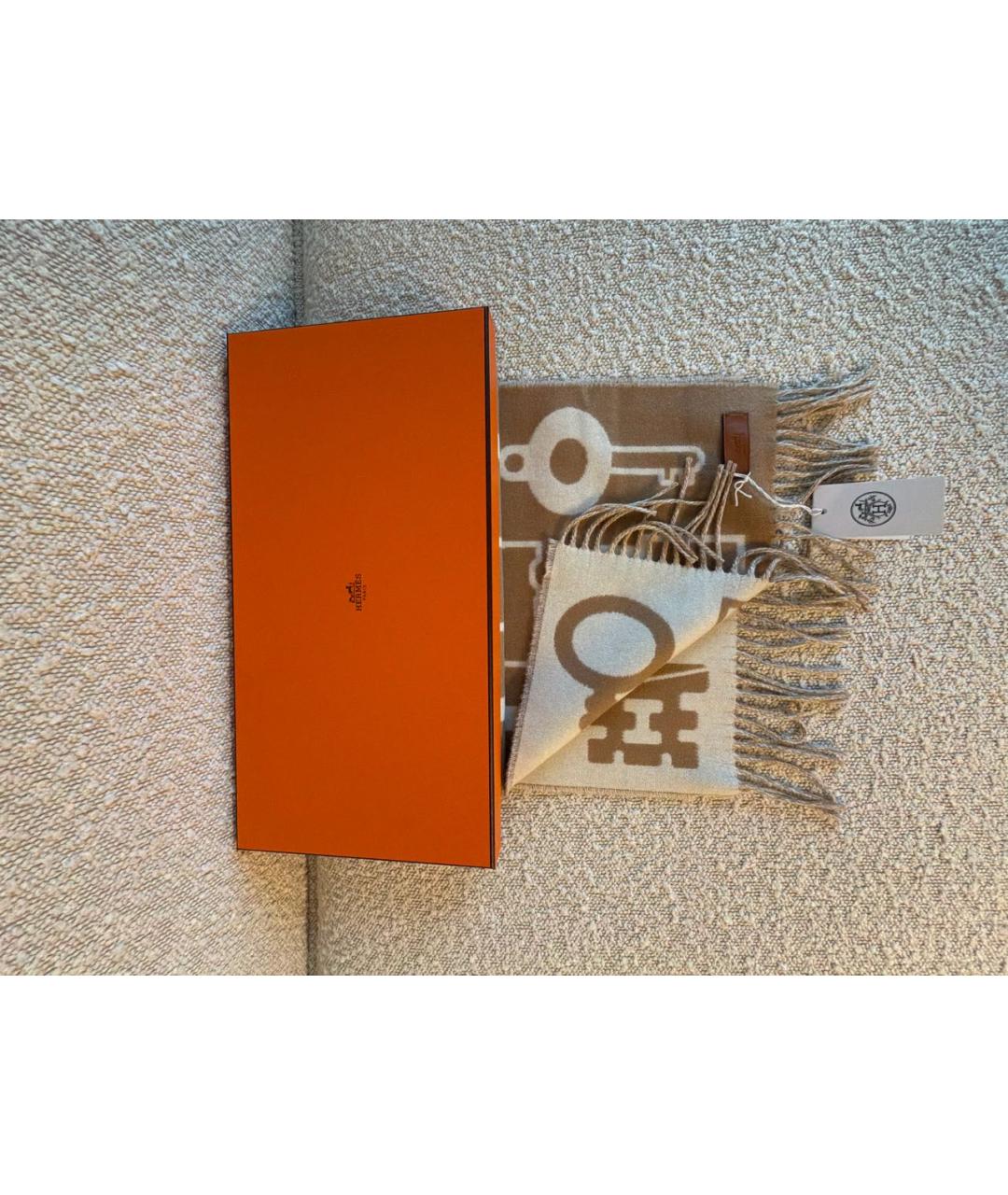 HERMES Бежевый кашемировый шарф, фото 4