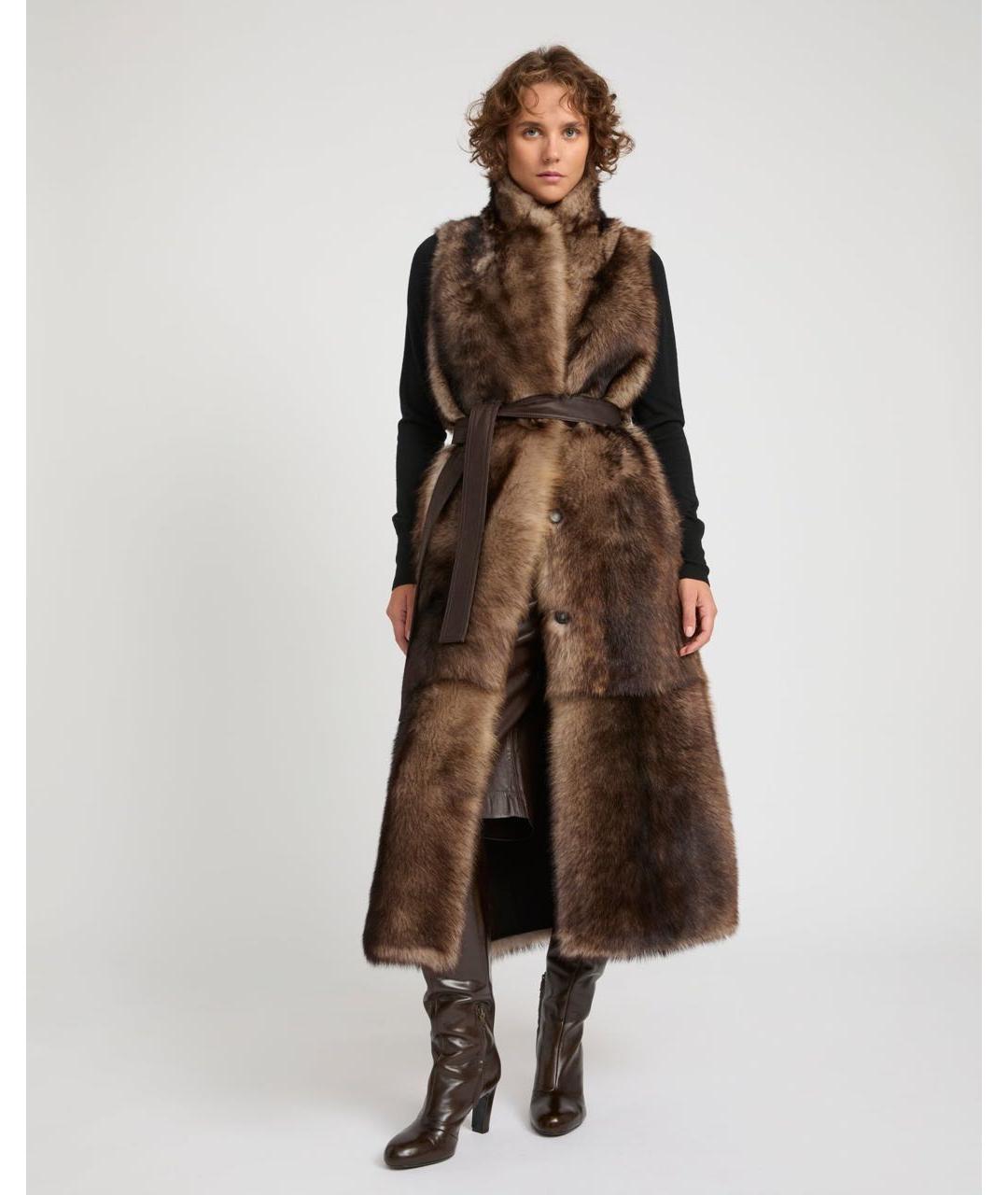 YVES SALOMON Коричневый меховой жилет, фото 3