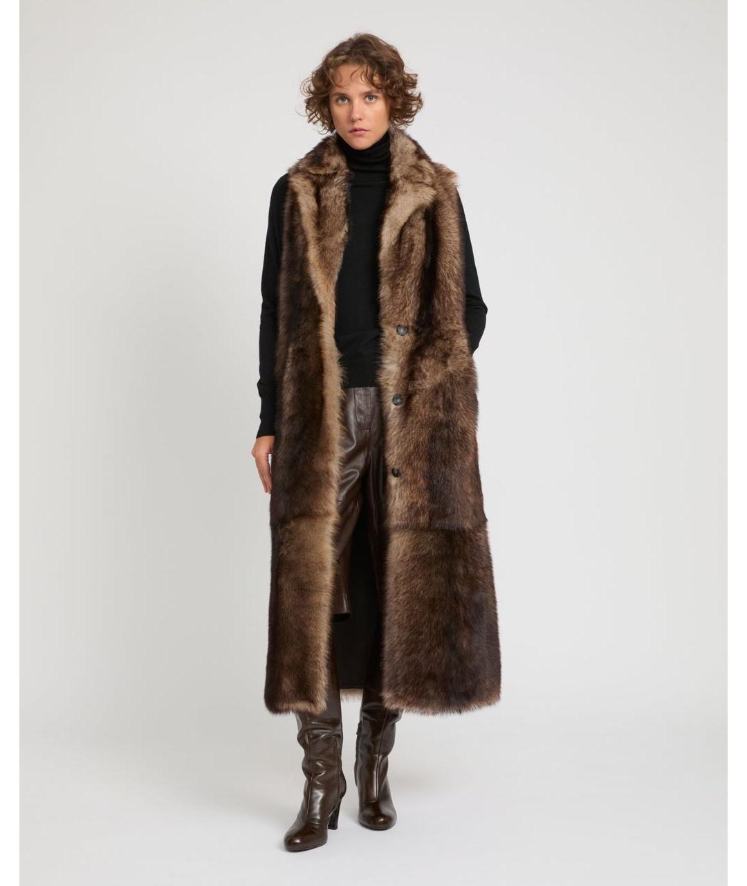YVES SALOMON Коричневый меховой жилет, фото 4