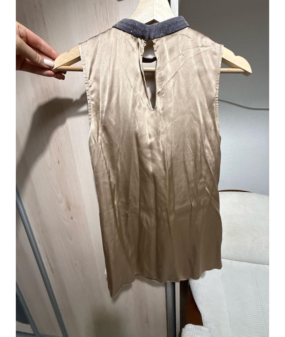 BRUNELLO CUCINELLI Золотая шелковая блузы, фото 2