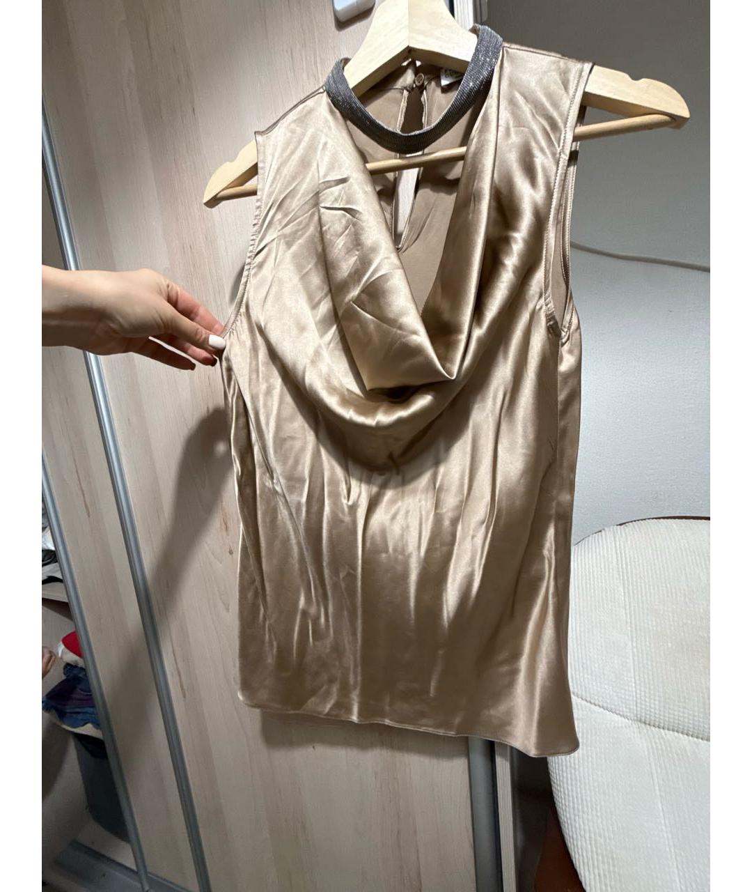 BRUNELLO CUCINELLI Золотая шелковая блузы, фото 5