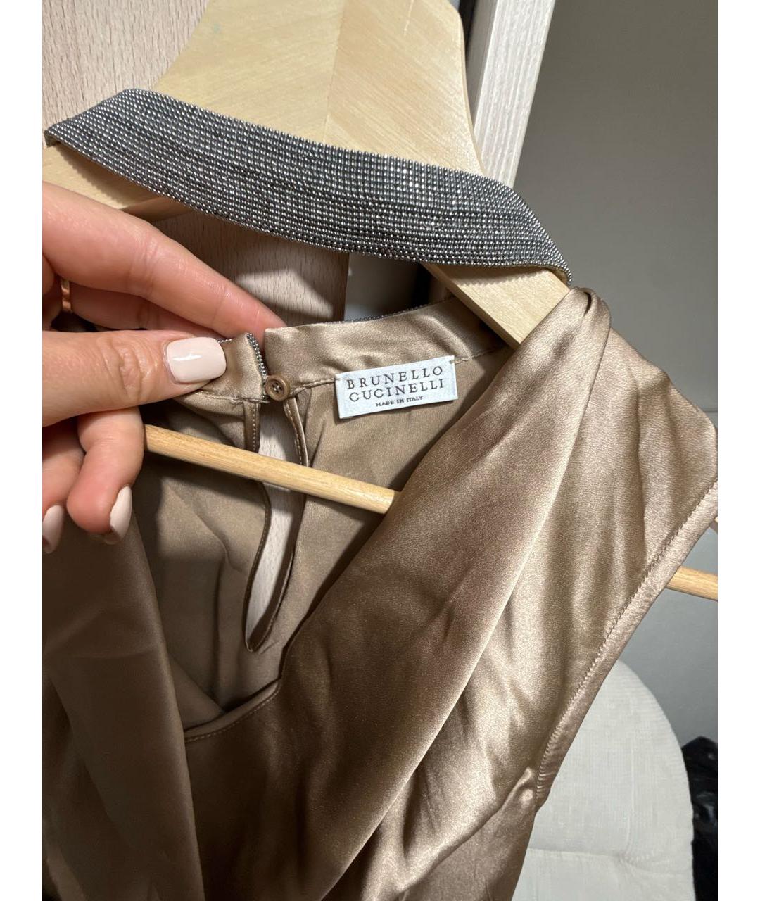 BRUNELLO CUCINELLI Золотая шелковая блузы, фото 3