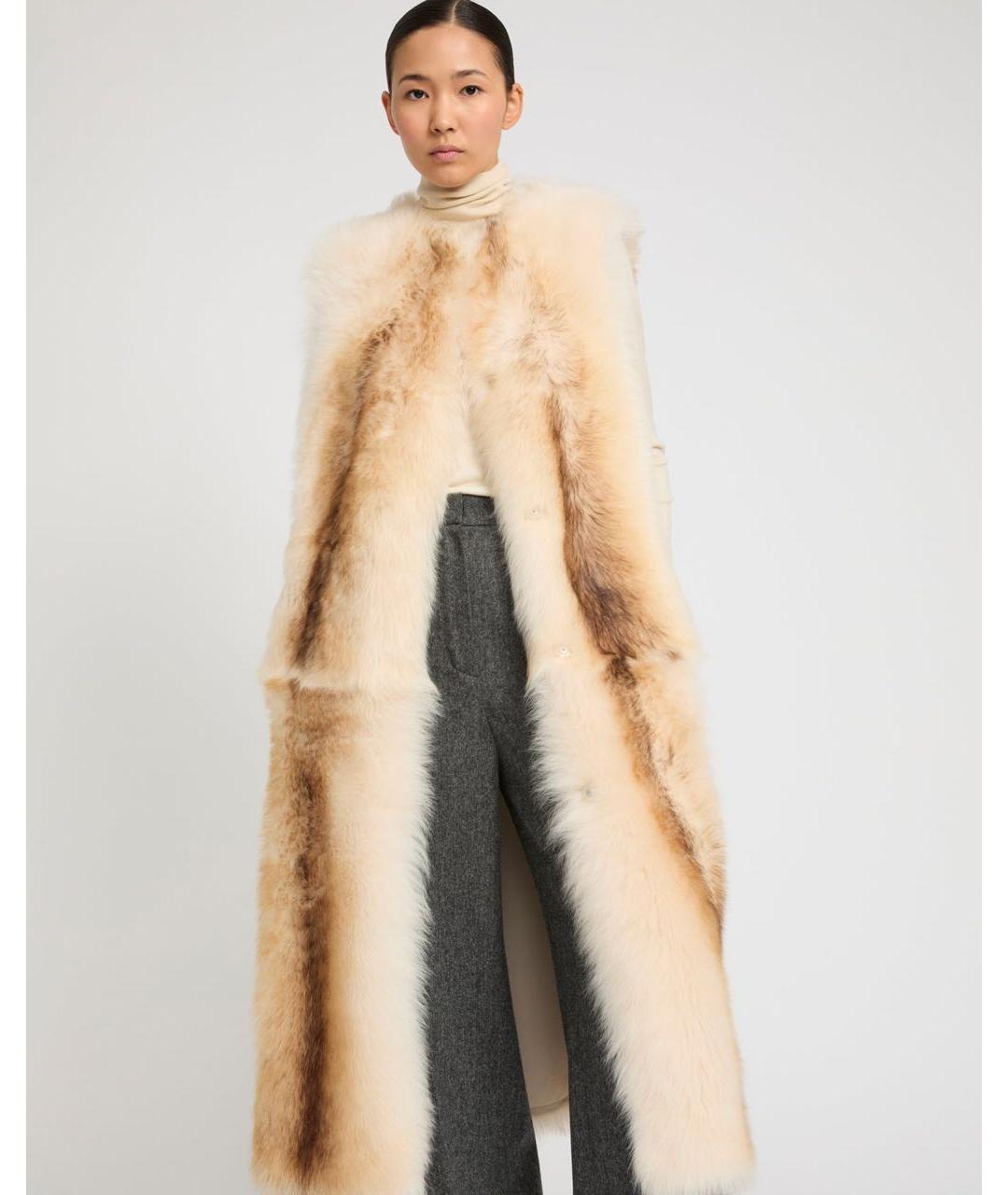 YVES SALOMON Бежевый меховой жилет, фото 4