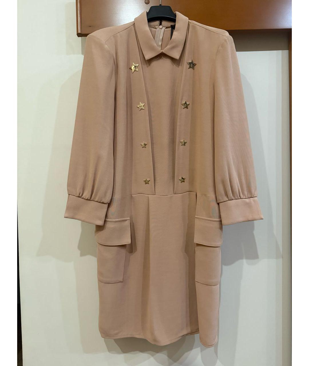 ELISABETTA FRANCHI Бежевое вискозное повседневное платье, фото 8