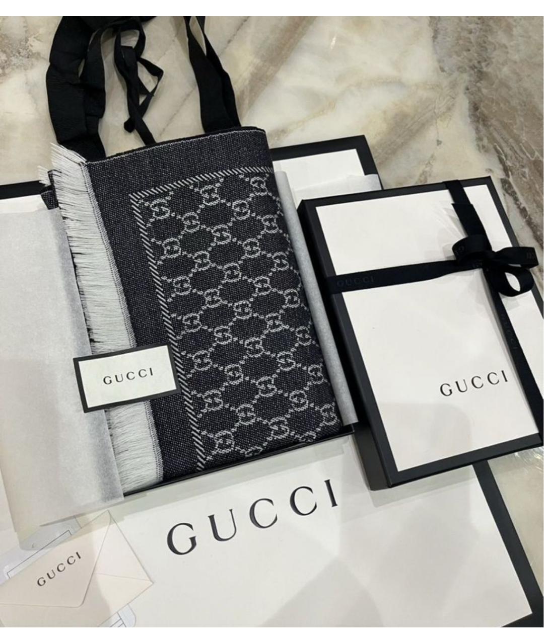 GUCCI Коричневый шерстяной шарф, фото 4