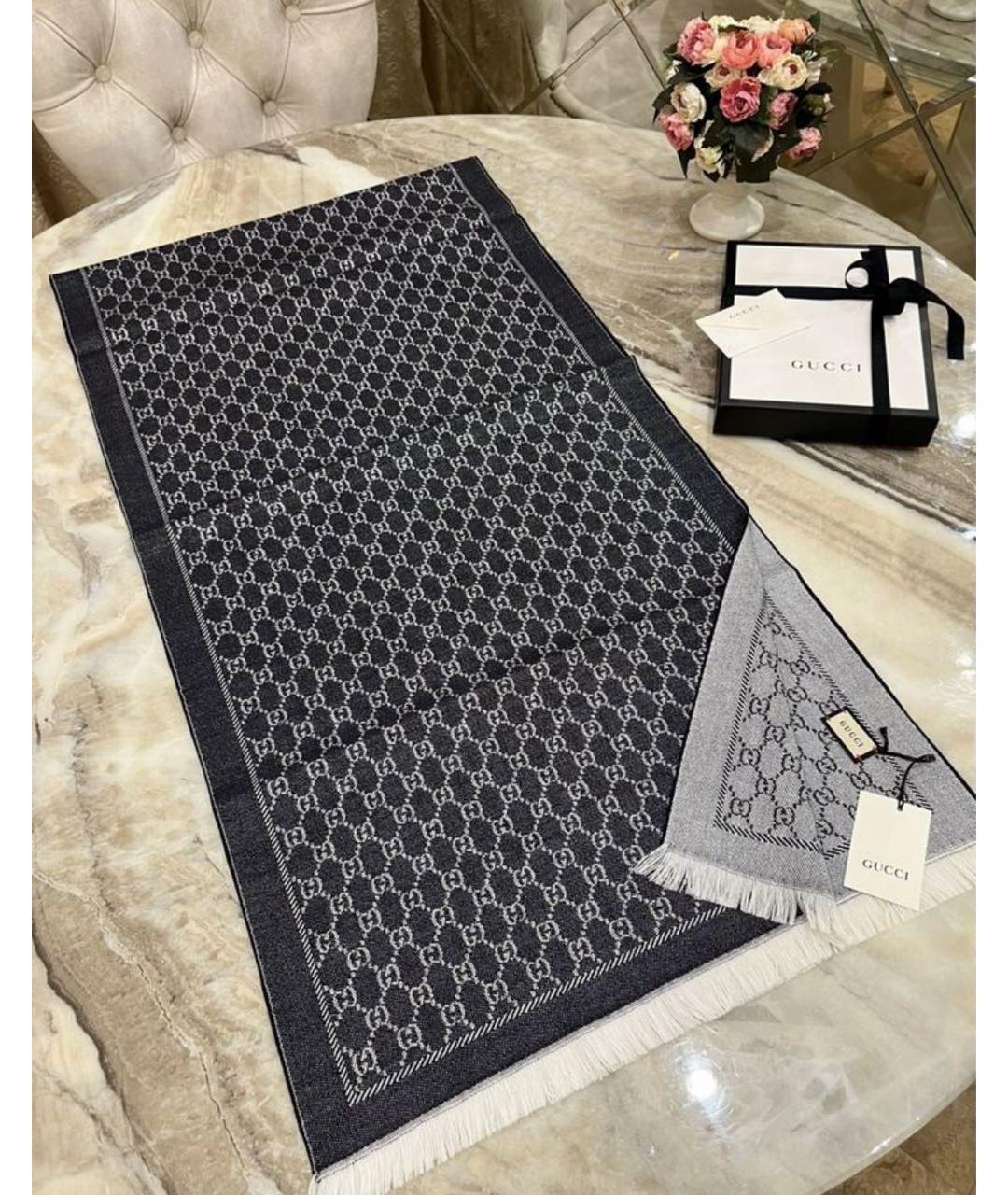 GUCCI Коричневый шерстяной шарф, фото 6