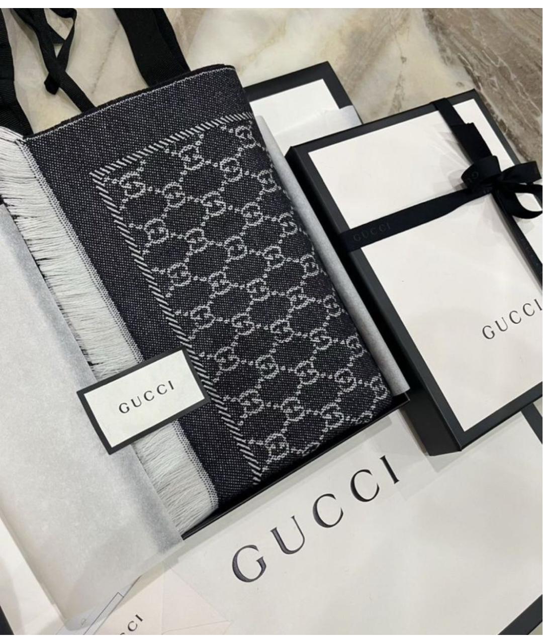 GUCCI Коричневый шерстяной шарф, фото 3