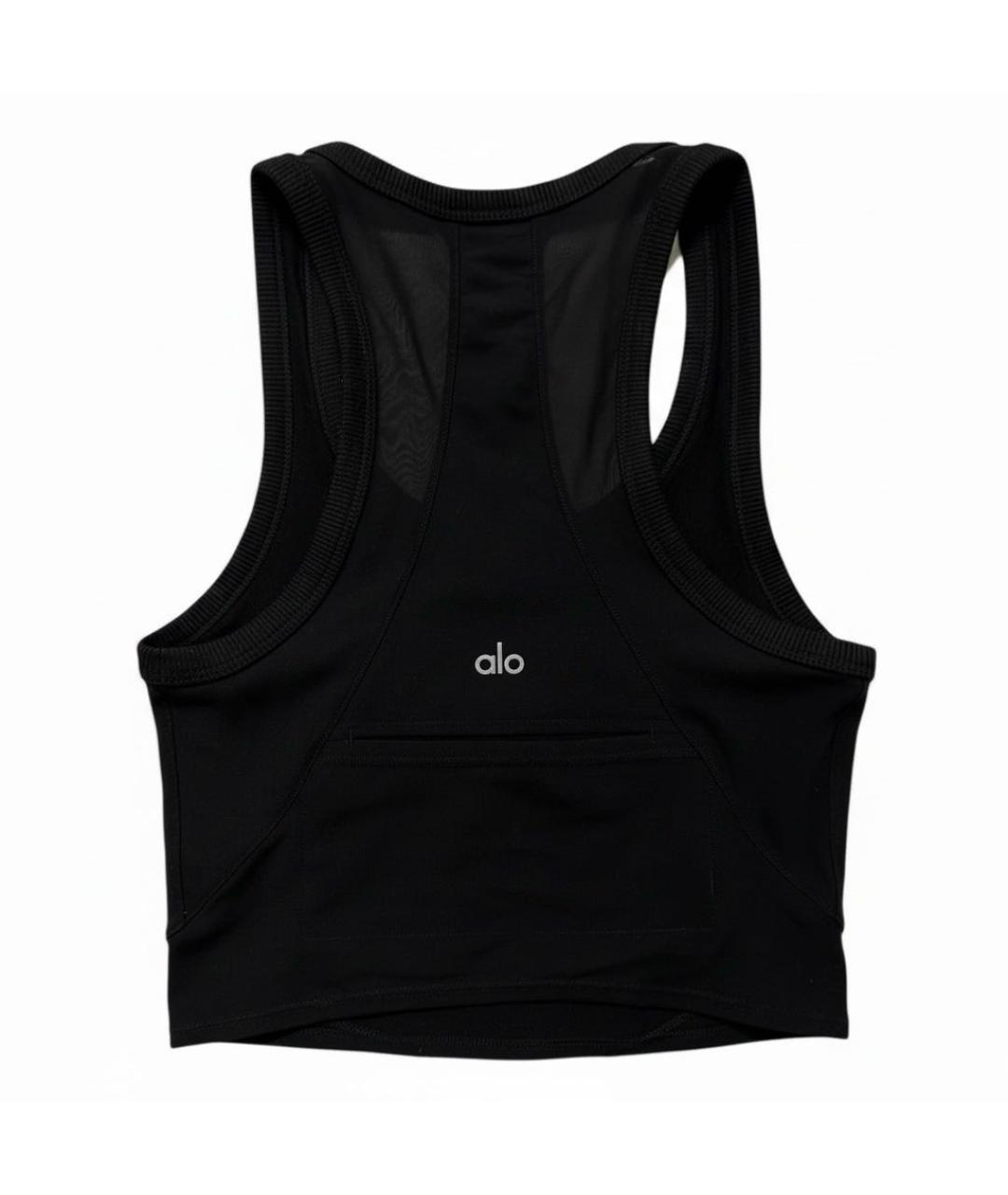 ALO YOGA Черная хлопко-эластановая майка, фото 2