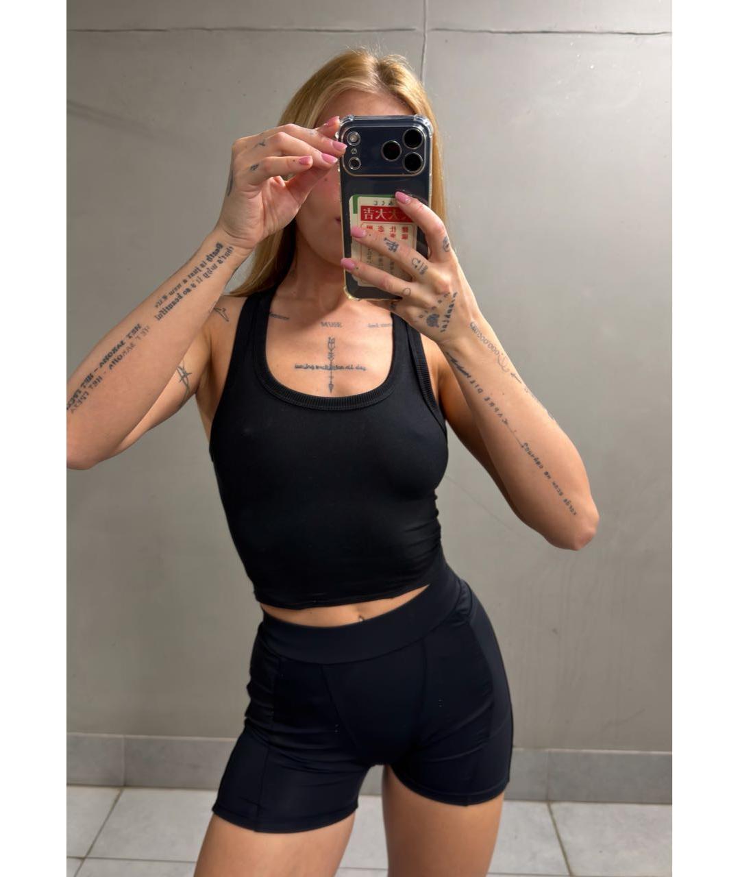 ALO YOGA Черная хлопко-эластановая майка, фото 6