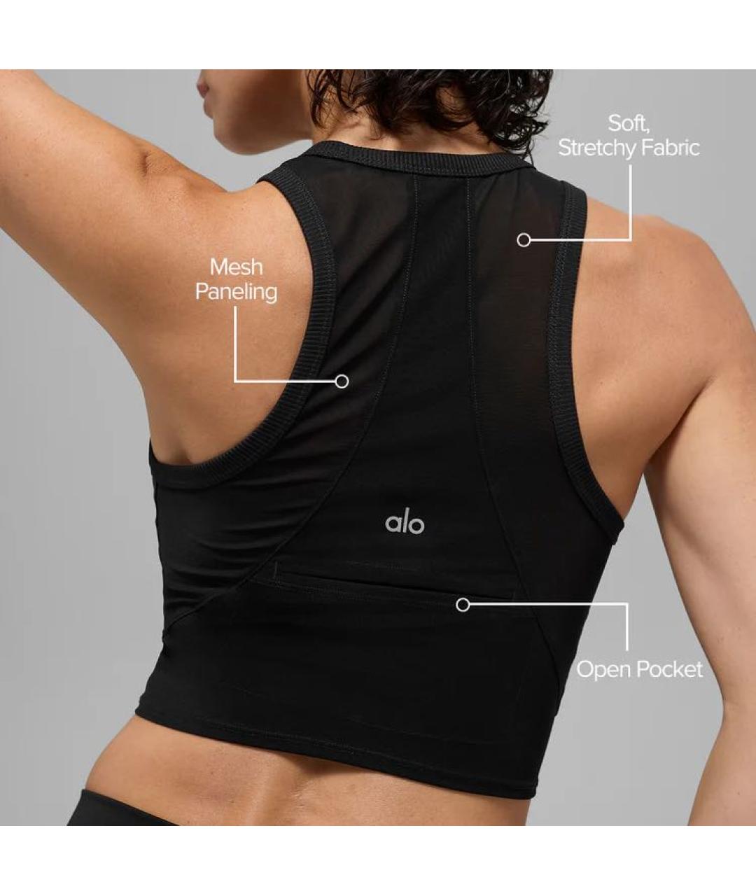 ALO YOGA Черная хлопко-эластановая майка, фото 3