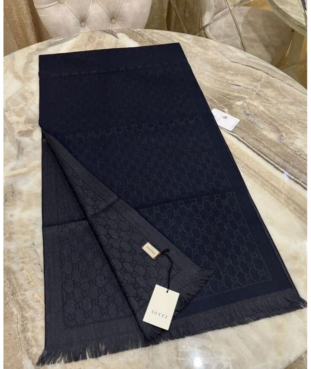 GUCCI Темно-синий шерстяной шарф, фото 2