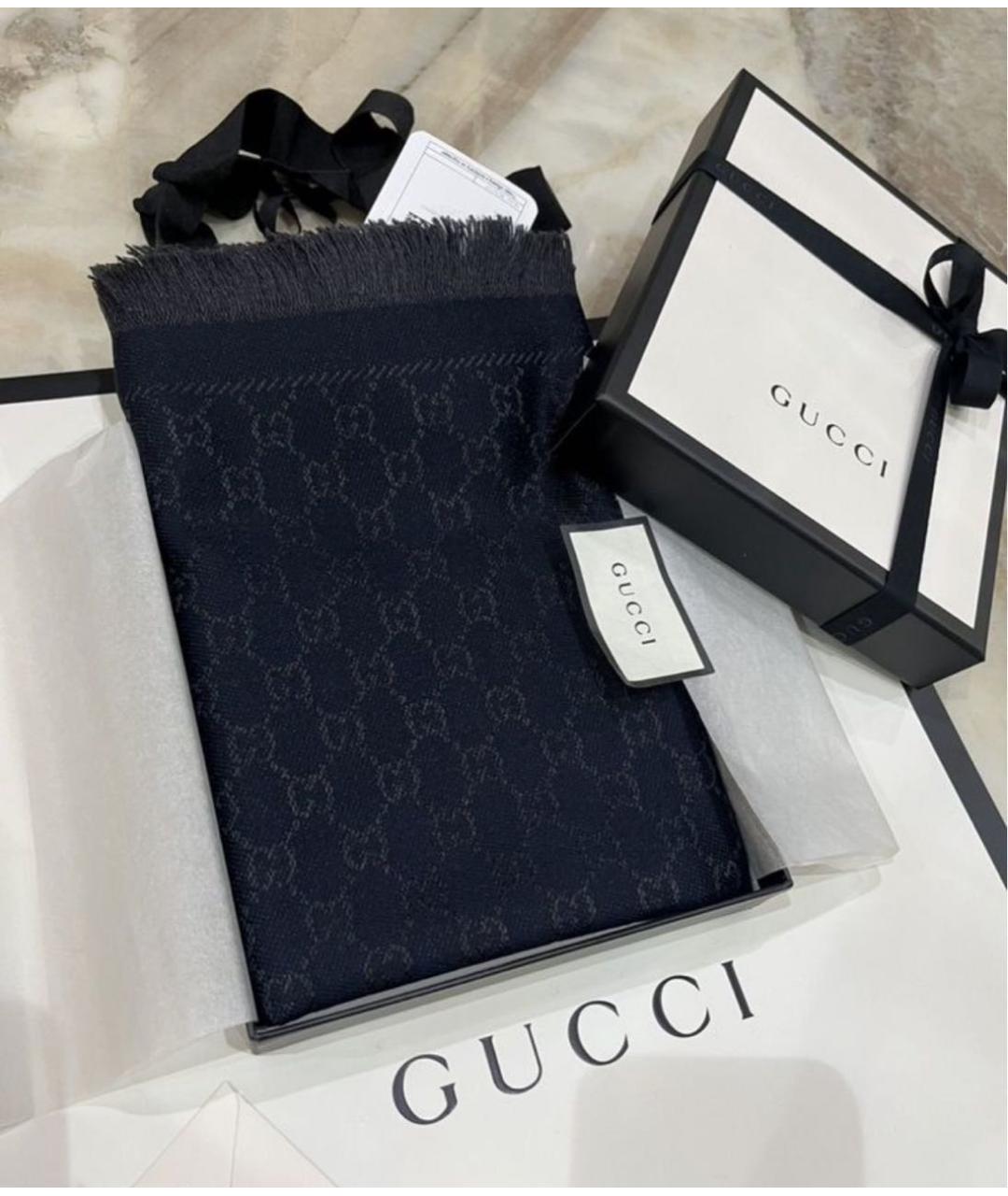 GUCCI Темно-синий шерстяной шарф, фото 5