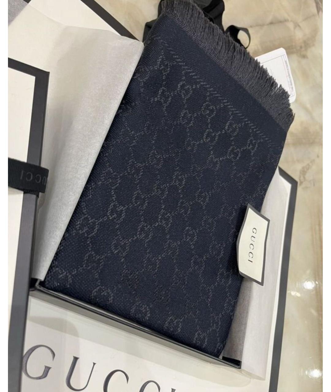 GUCCI Темно-синий шерстяной шарф, фото 6