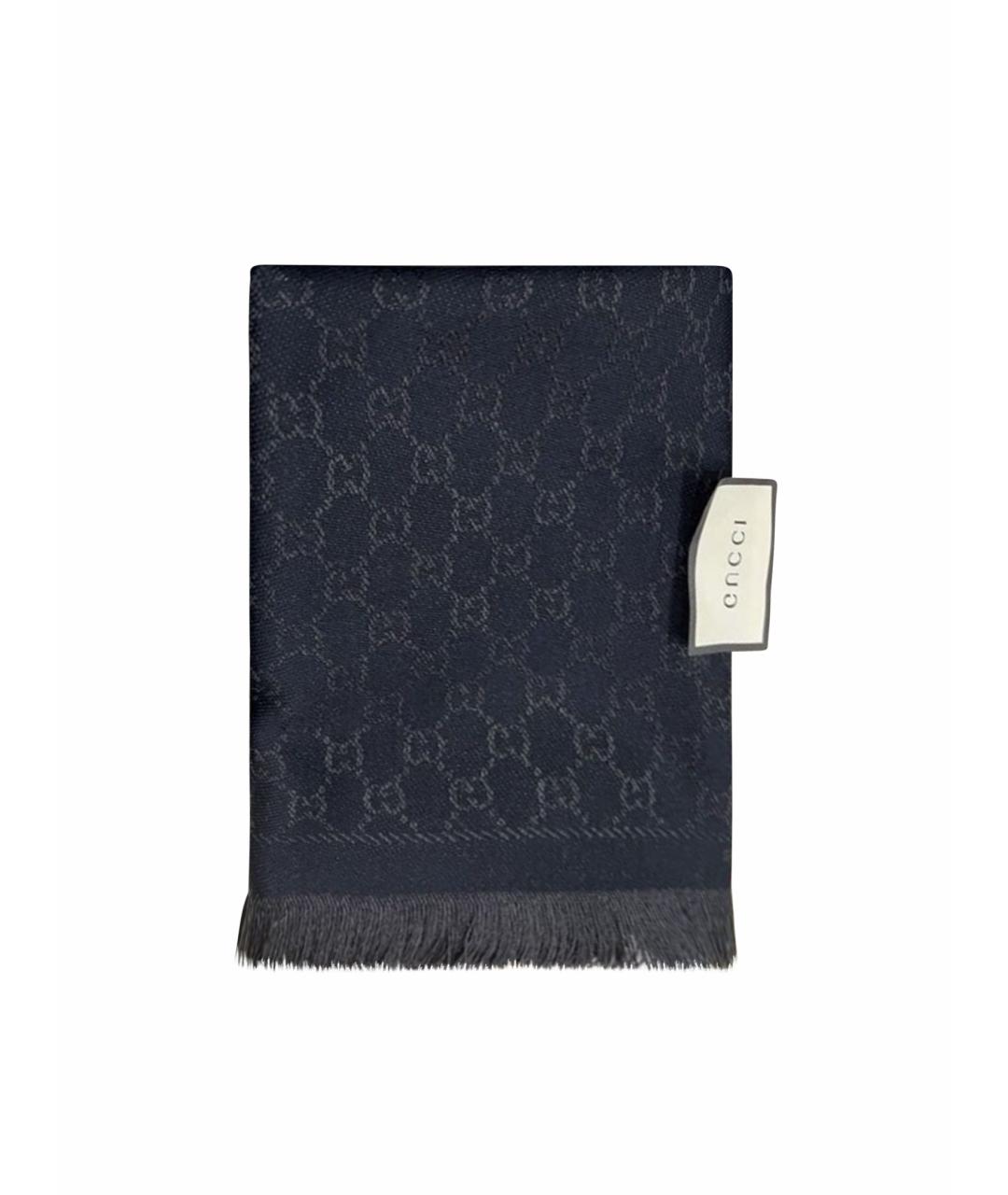 GUCCI Темно-синий шерстяной шарф, фото 1