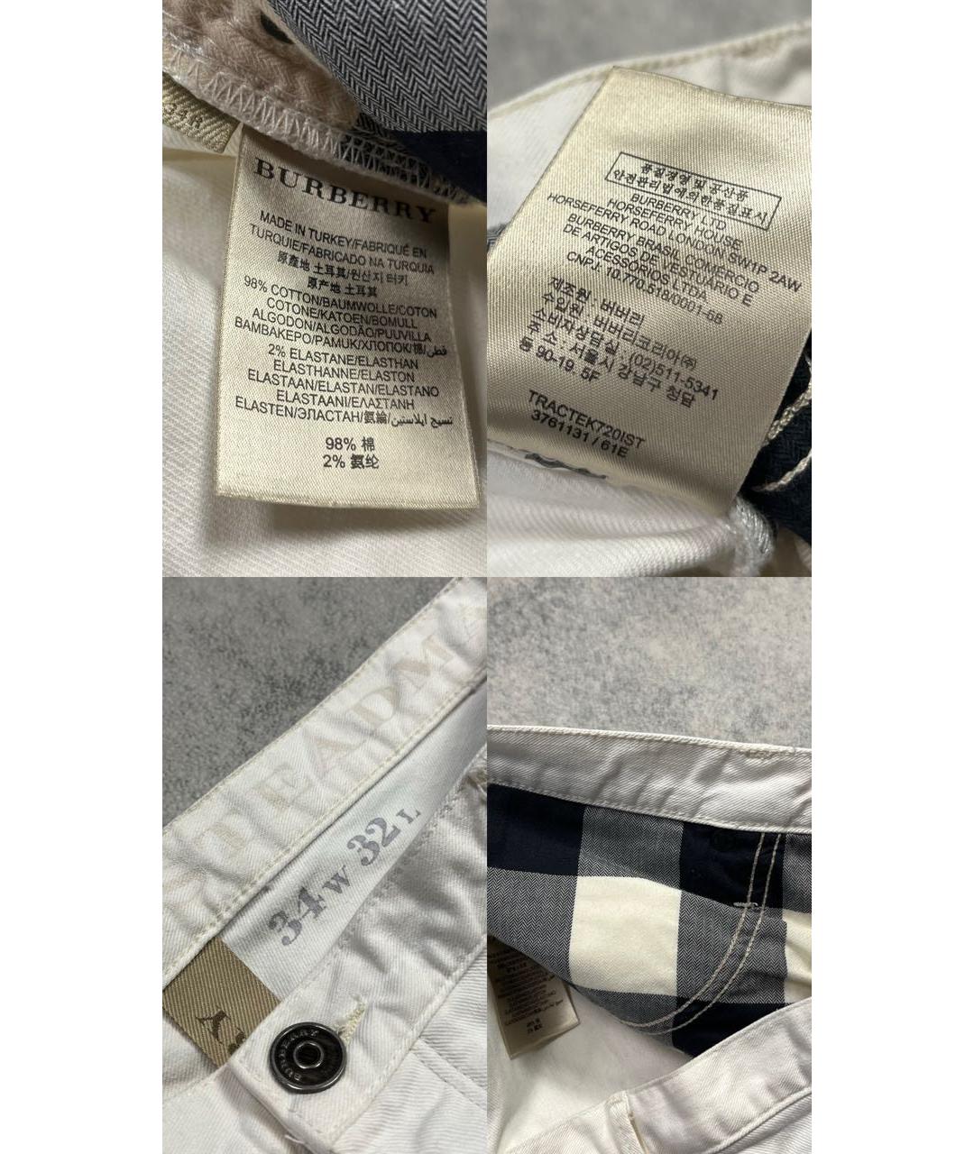 BURBERRY Белые хлопко-эластановые прямые джинсы, фото 8