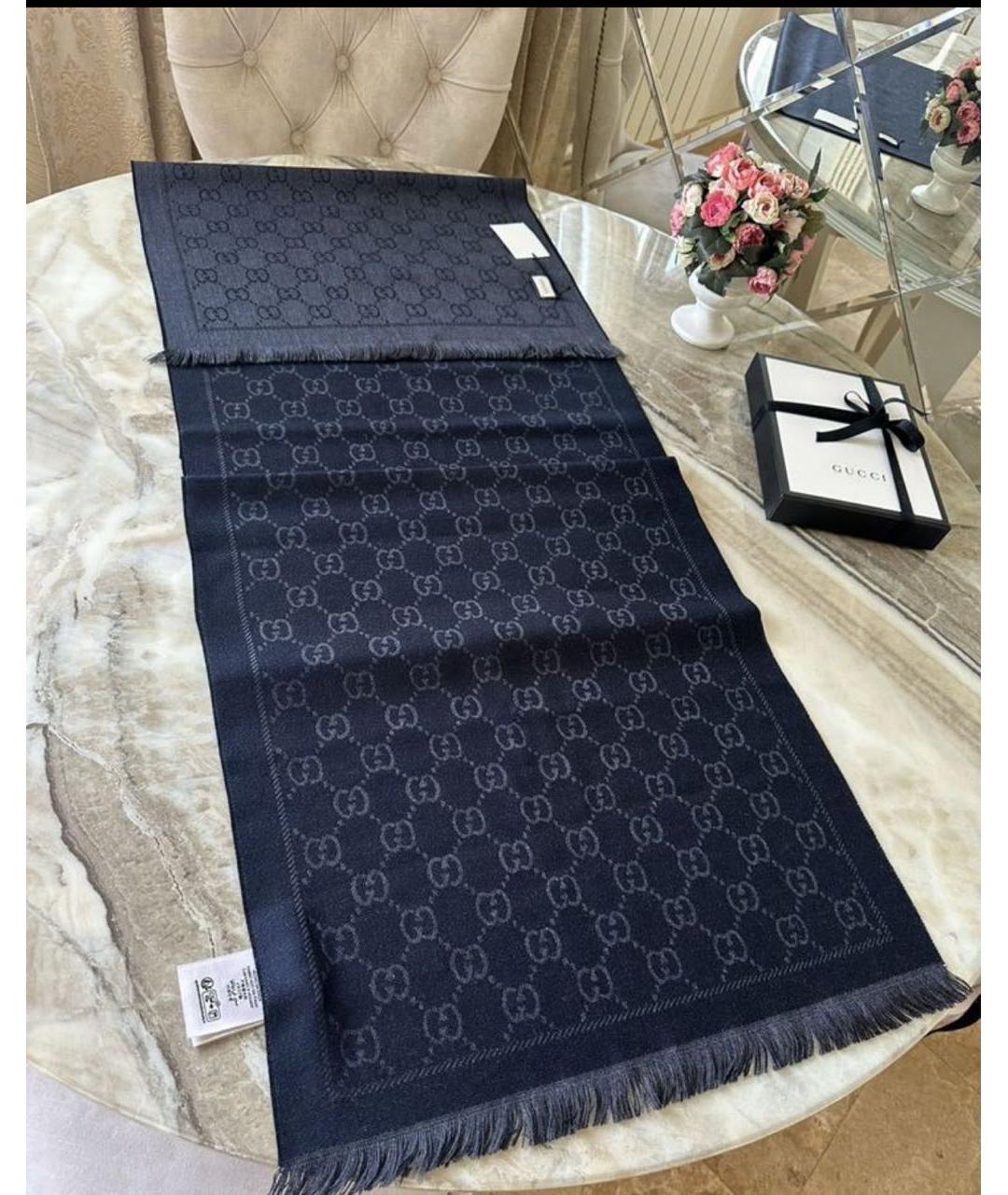 GUCCI Черный шерстяной шарф, фото 8