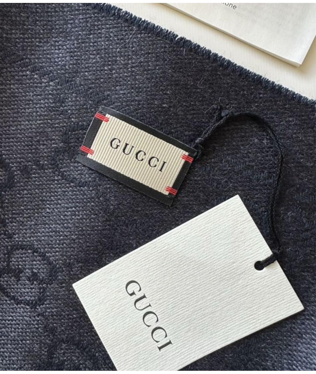 GUCCI Черный шерстяной шарф, фото 6