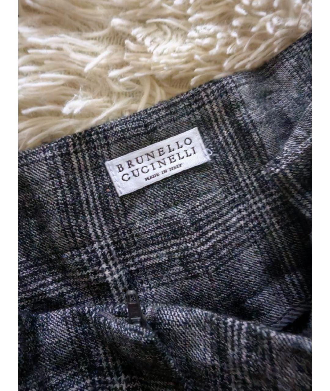 BRUNELLO CUCINELLI Серые шерстяные прямые брюки, фото 5