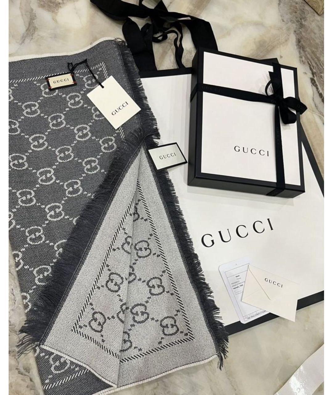 GUCCI Антрацитовый шерстяной шарф, фото 5