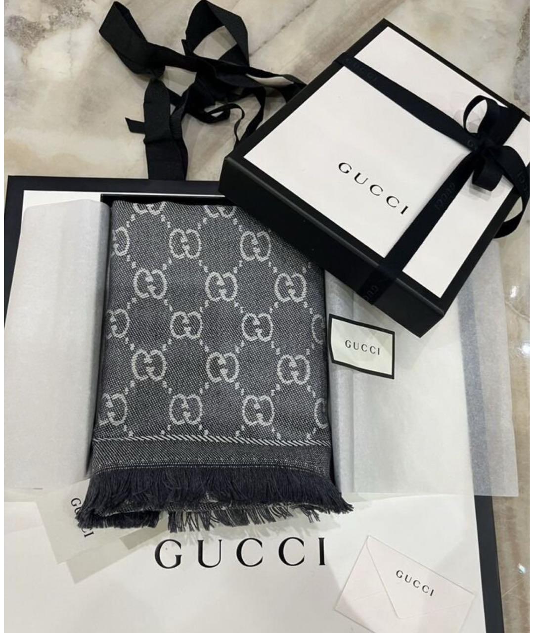 GUCCI Антрацитовый шерстяной шарф, фото 4