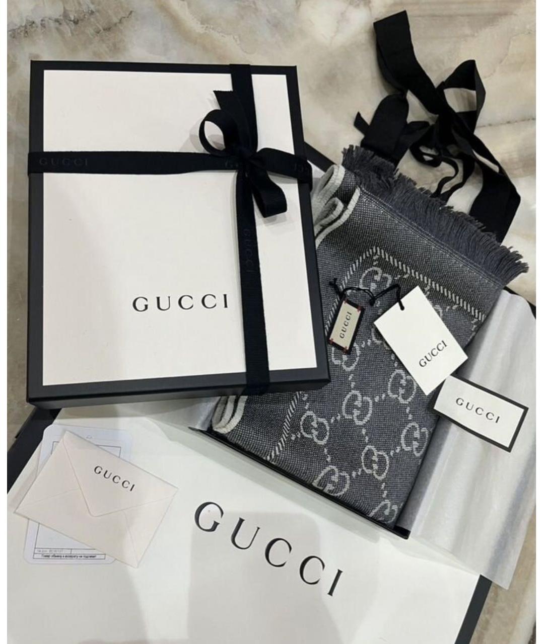 GUCCI Антрацитовый шерстяной шарф, фото 6