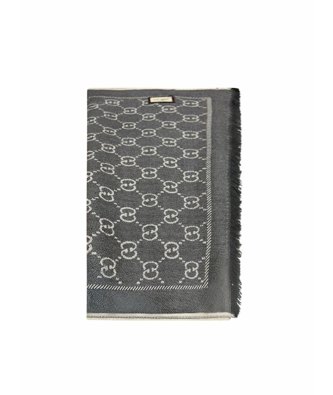 GUCCI Антрацитовый шерстяной шарф, фото 1