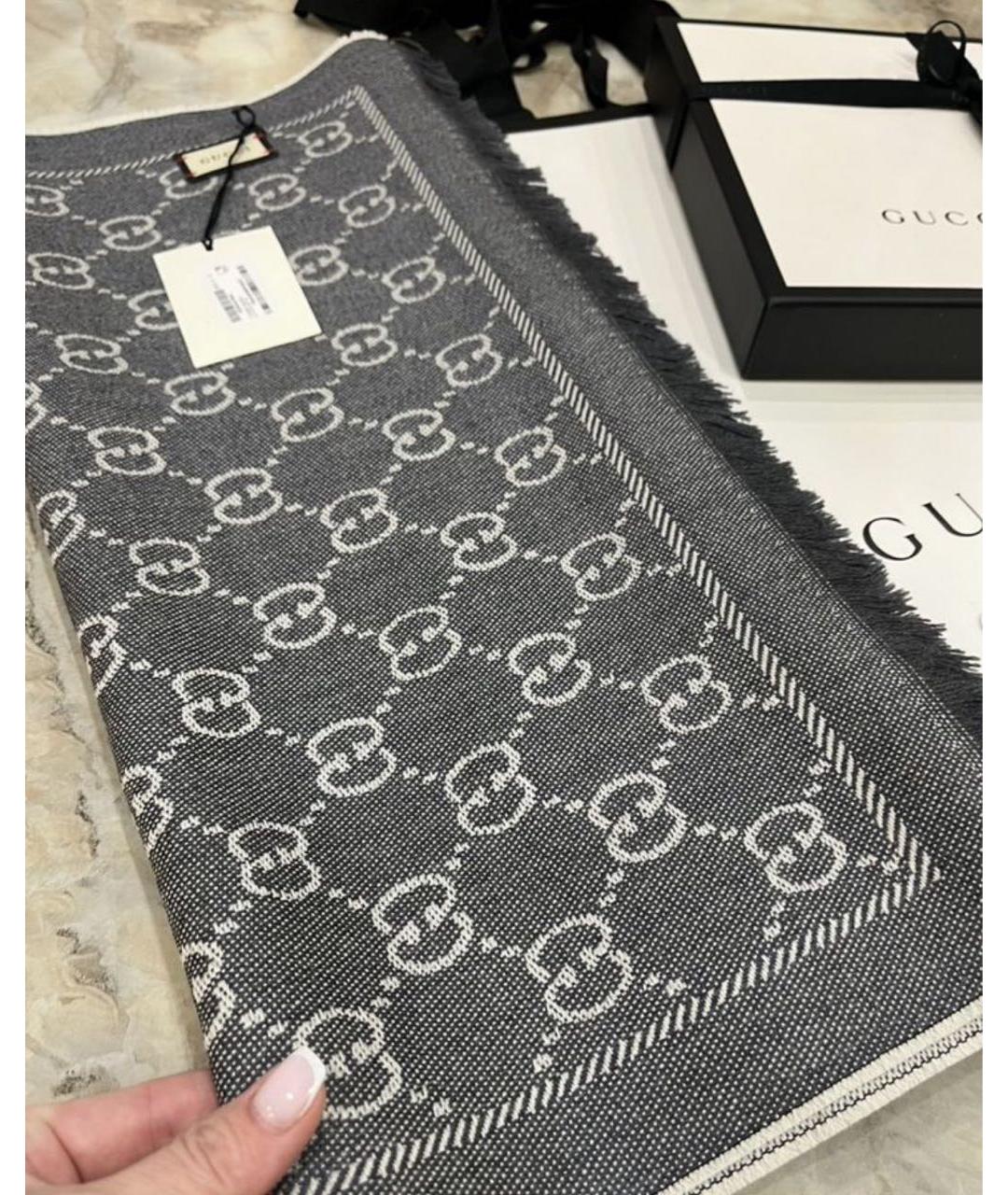 GUCCI Антрацитовый шерстяной шарф, фото 9