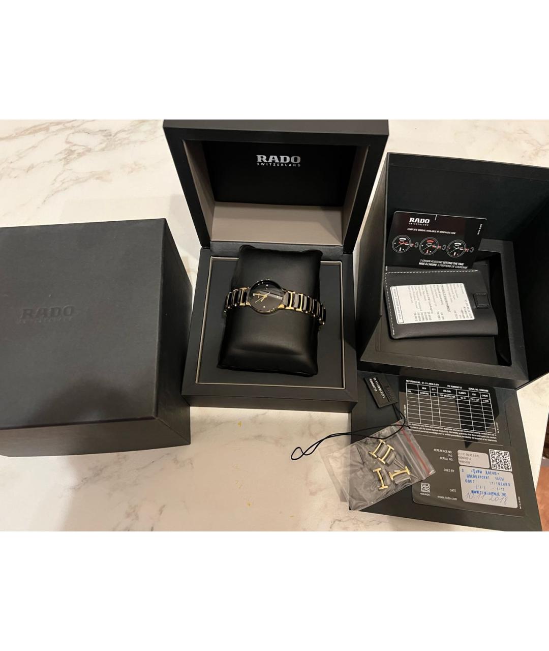 RADO Черные часы из желтого золота, фото 4