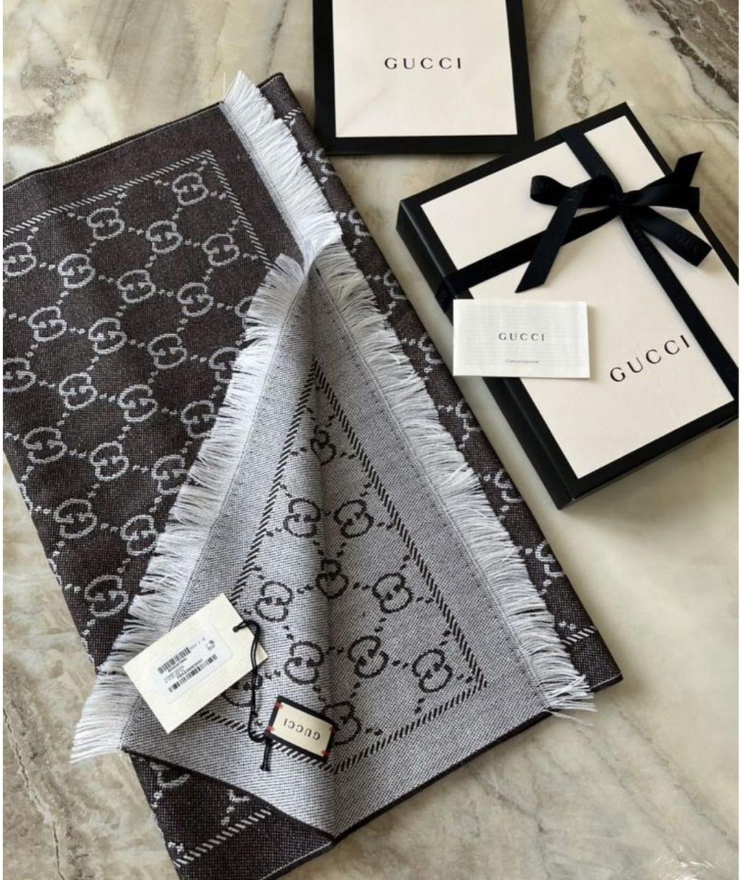 GUCCI Коричневый шерстяной шарф, фото 5