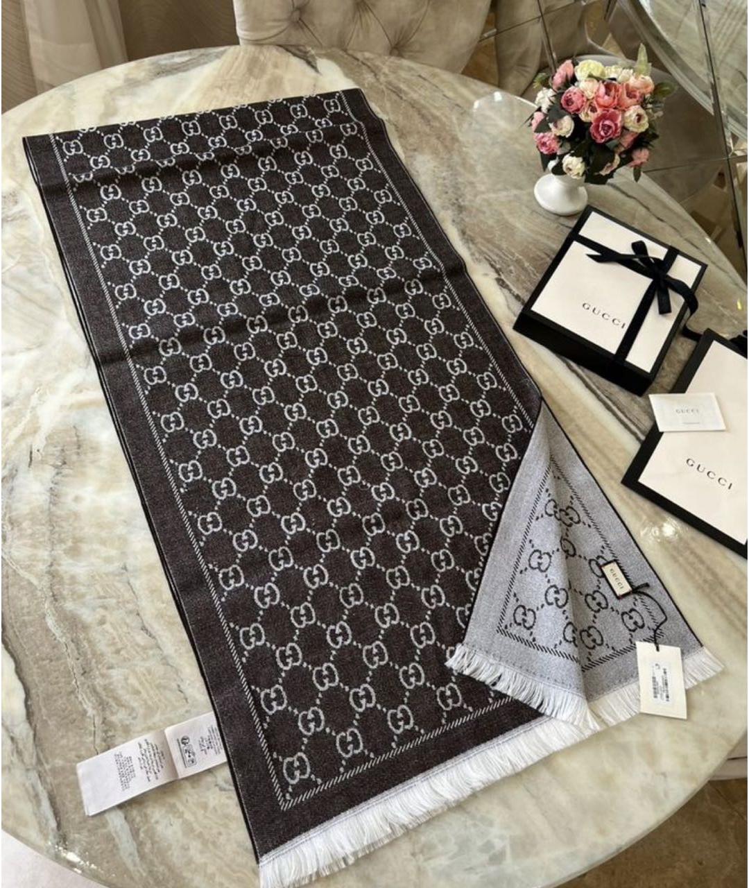 GUCCI Коричневый шерстяной шарф, фото 2