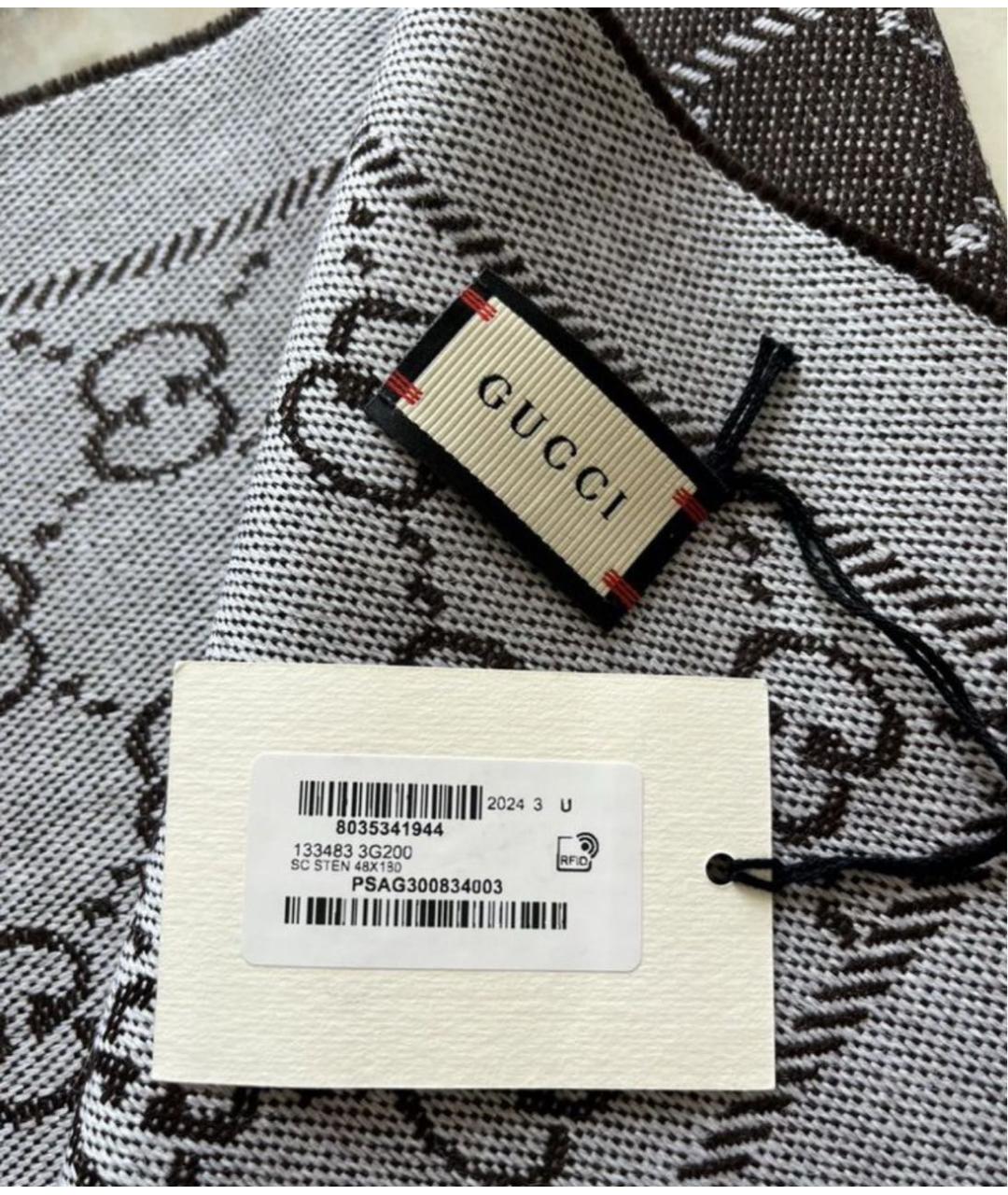 GUCCI Коричневый шерстяной шарф, фото 8