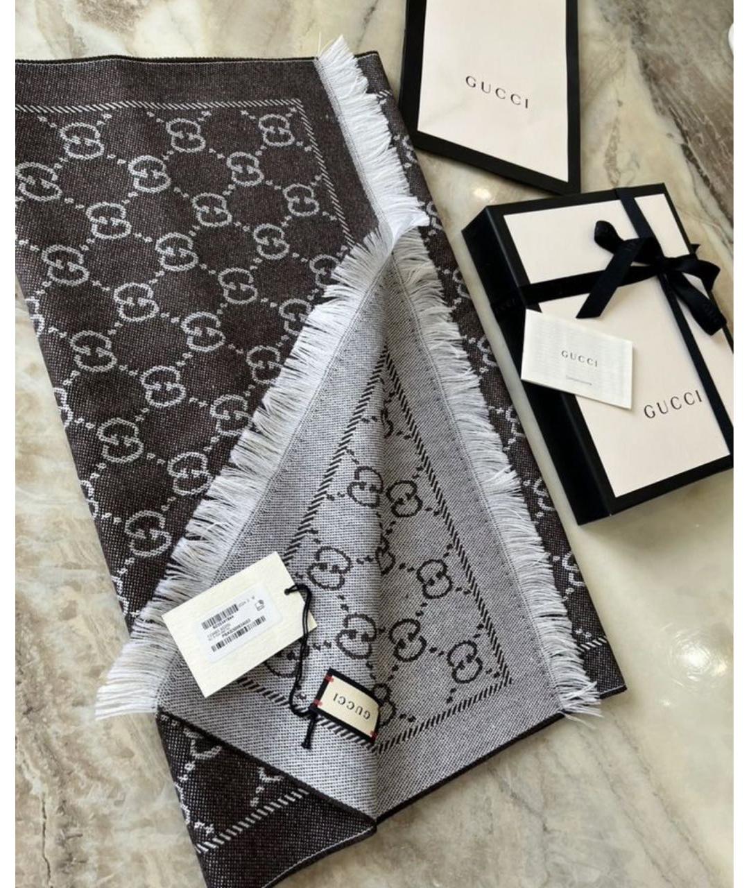 GUCCI Коричневый шерстяной шарф, фото 6