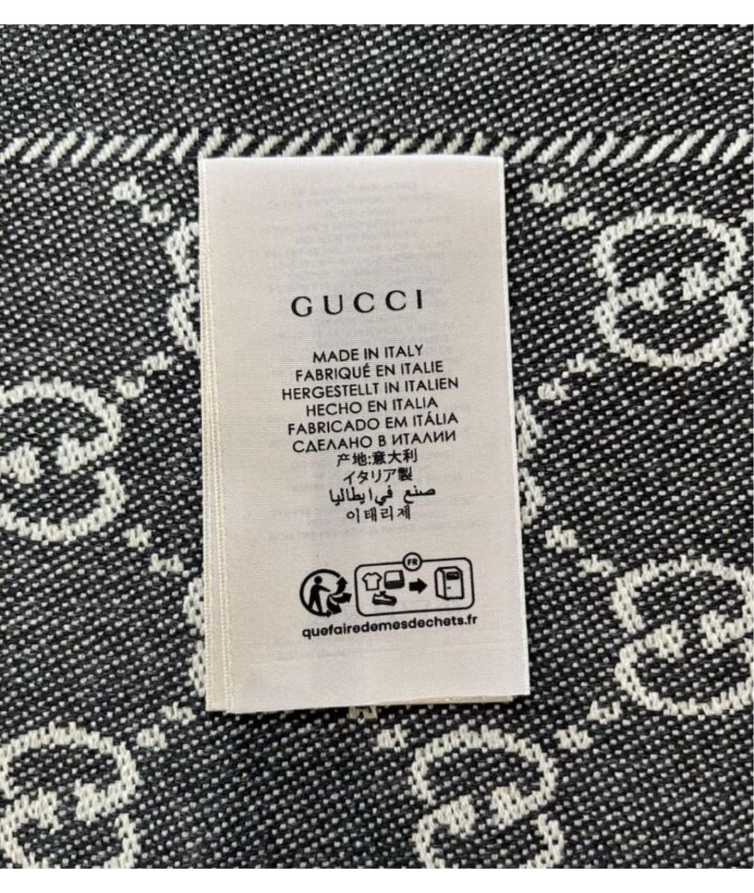GUCCI Антрацитовый шерстяной шарф, фото 3