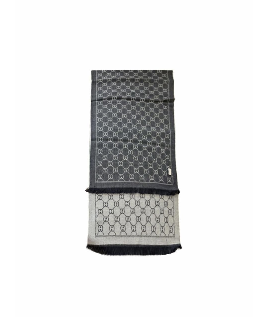 GUCCI Антрацитовый шерстяной шарф, фото 1