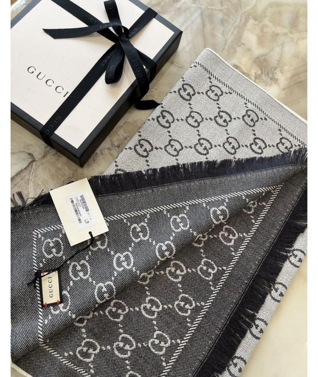 GUCCI Антрацитовый шерстяной шарф, фото 6