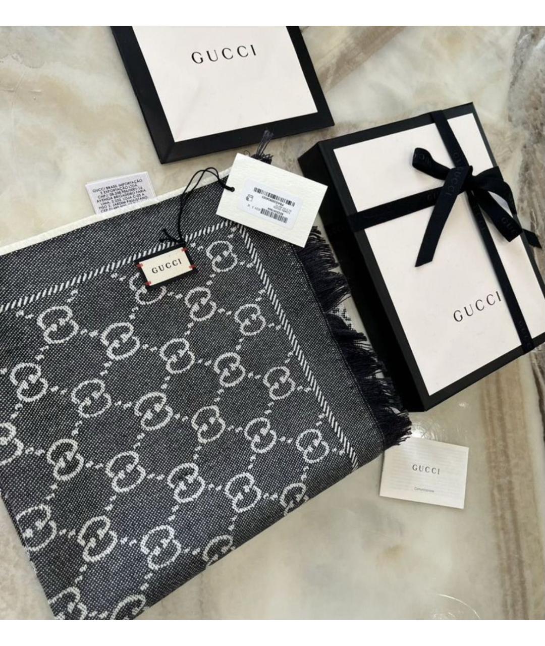 GUCCI Антрацитовый шерстяной шарф, фото 5