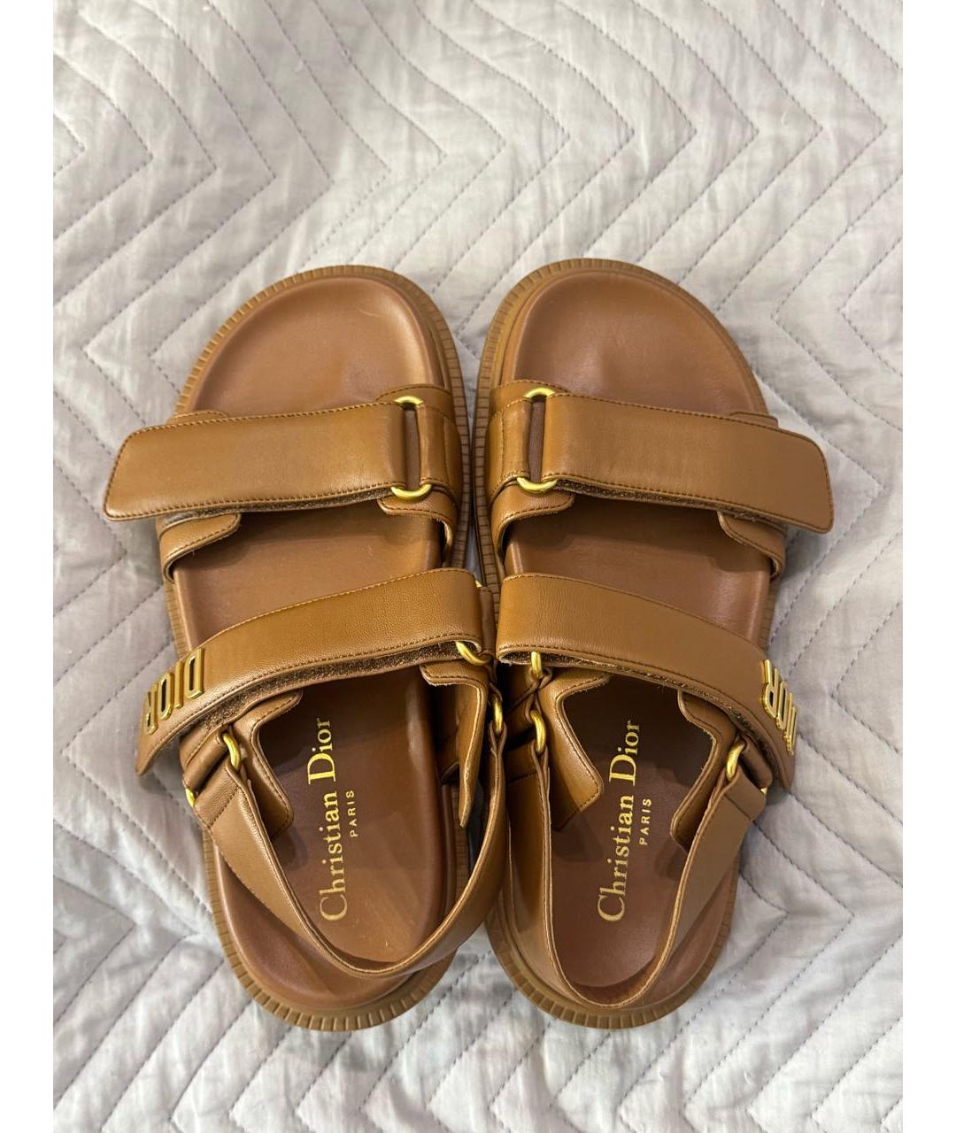CHRISTIAN DIOR Коричневые кожаные сандалии, фото 6