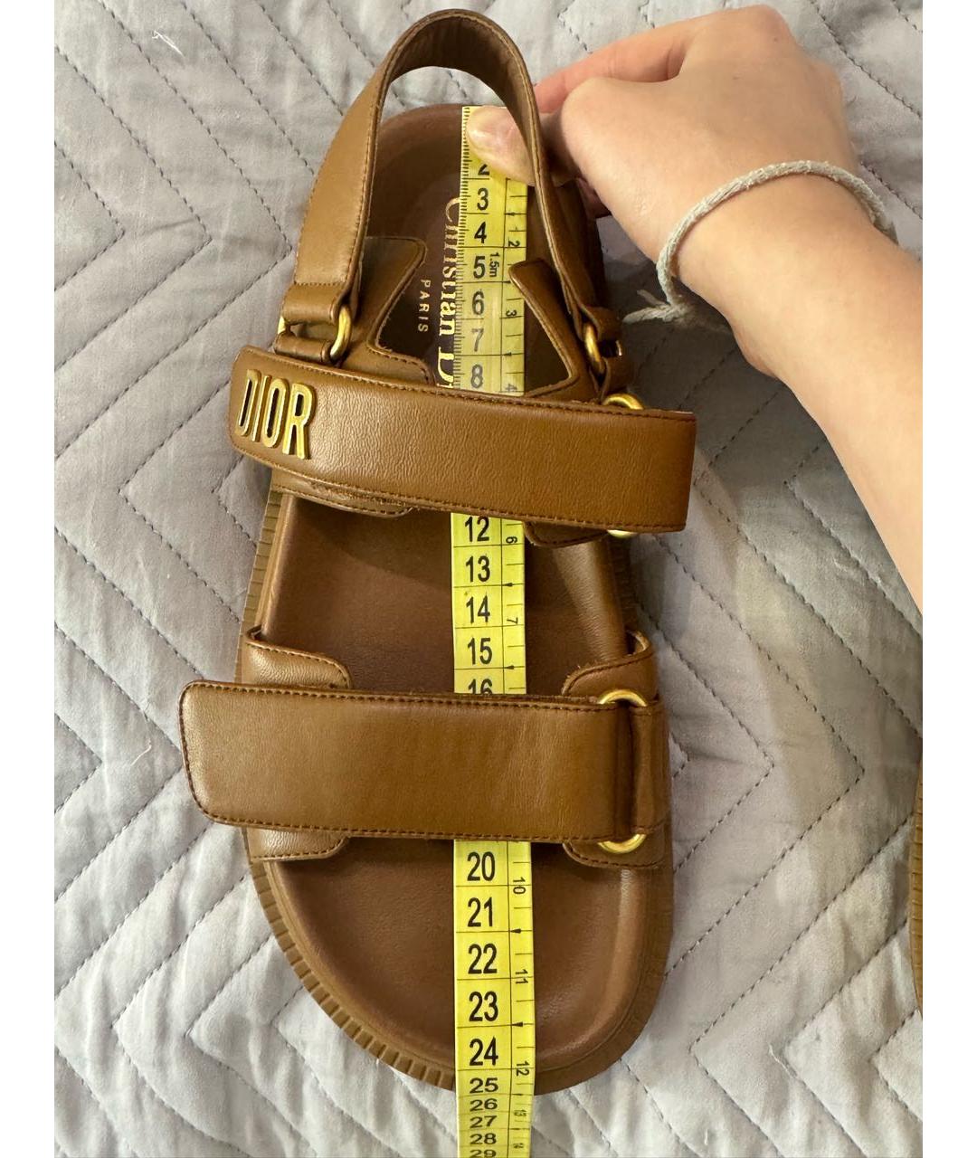 CHRISTIAN DIOR Коричневые кожаные сандалии, фото 7