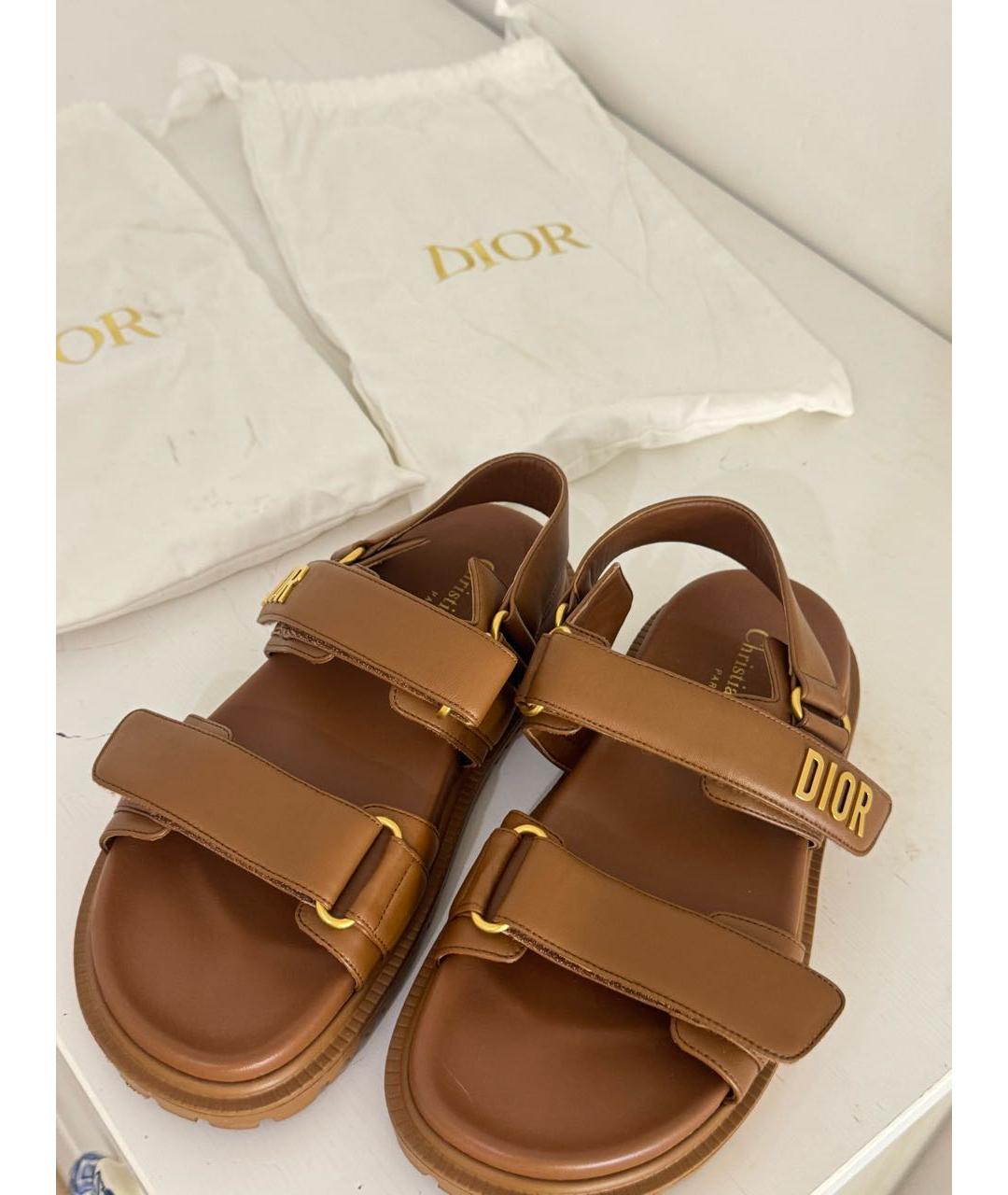 CHRISTIAN DIOR Коричневые кожаные сандалии, фото 8