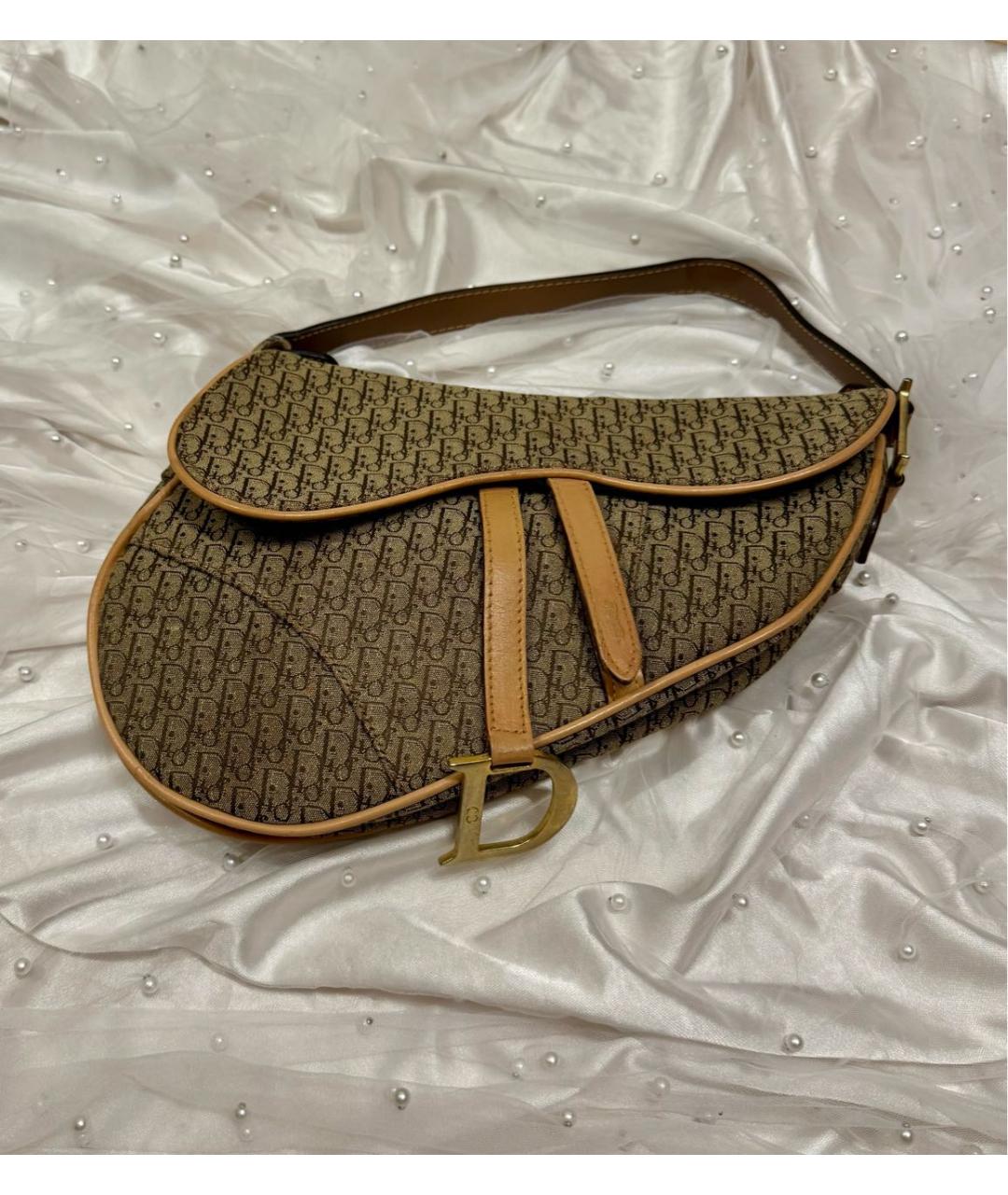 CHRISTIAN DIOR Бежевая жаккардовая сумка с короткими ручками, фото 6