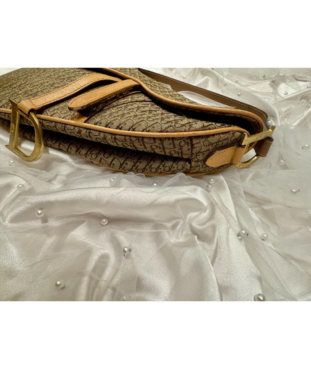 CHRISTIAN DIOR Бежевая жаккардовая сумка с короткими ручками, фото 4