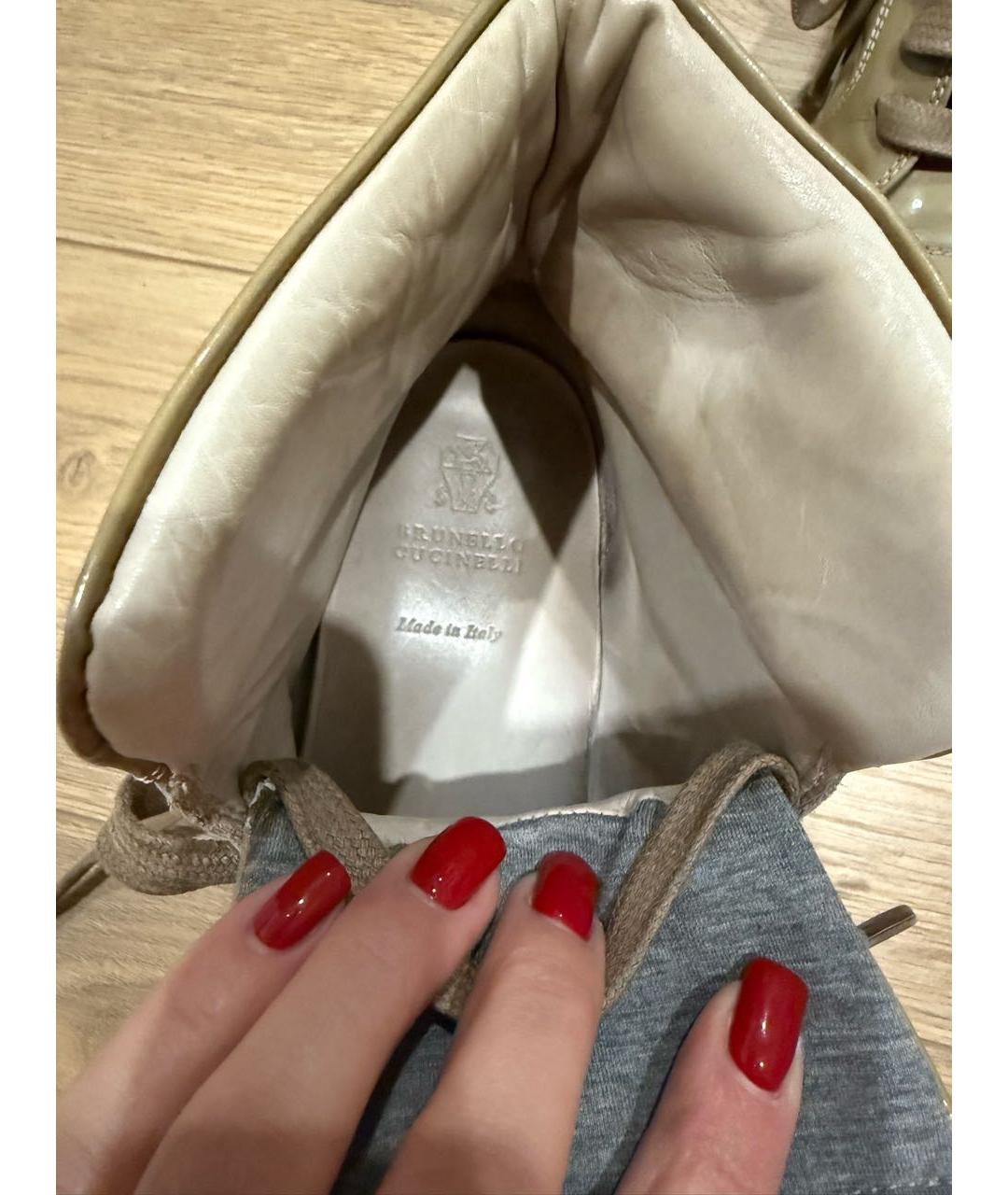 BRUNELLO CUCINELLI Бежевые кеды из лакированной кожи, фото 3