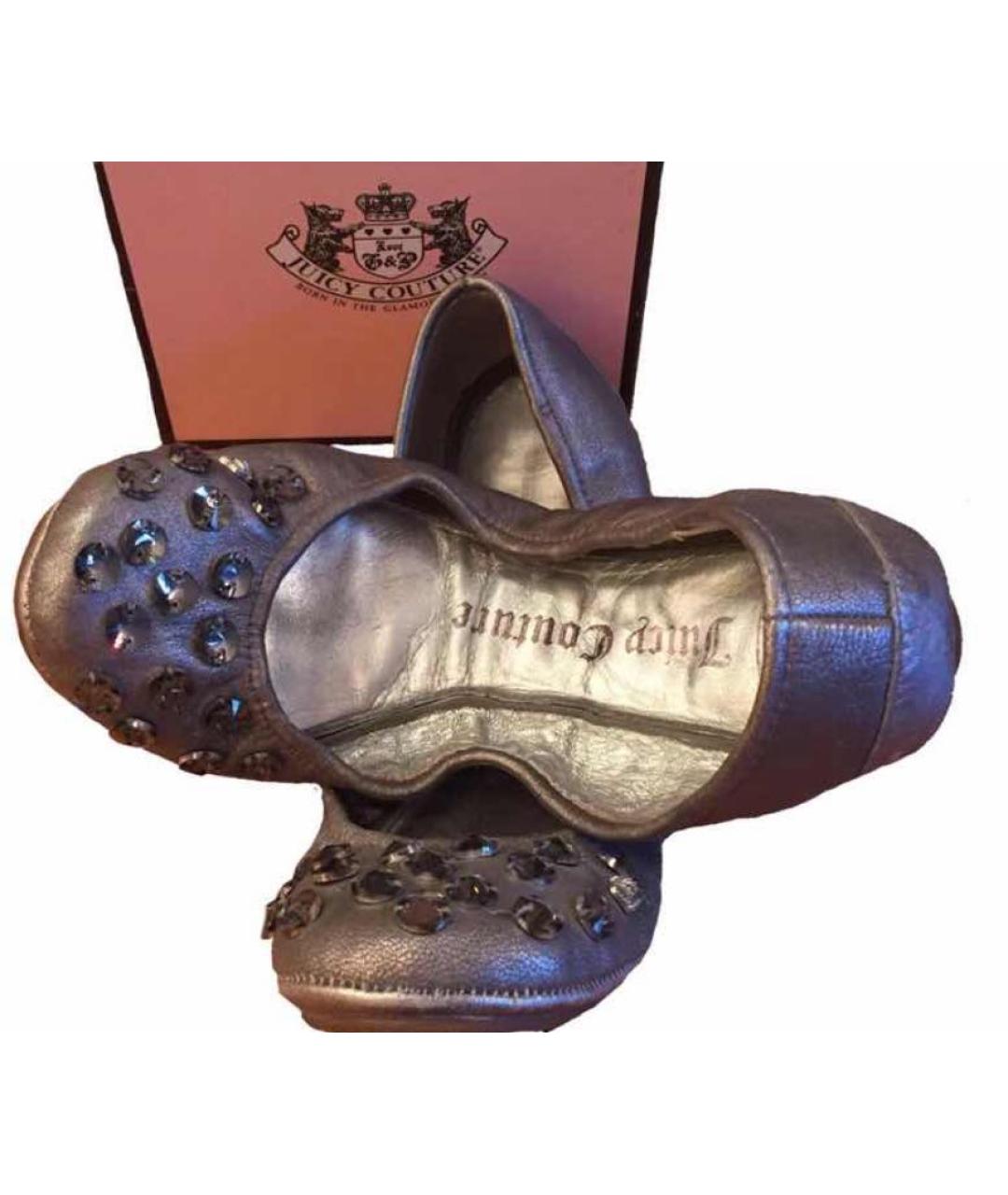 JUICY COUTURE Серебряные кожаные балетки, фото 2