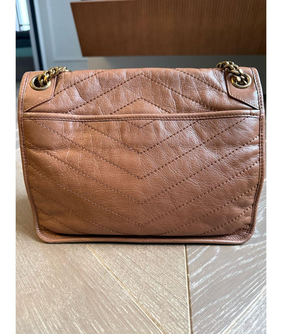 SAINT LAURENT Коричневая кожаная сумка через плечо, фото 3