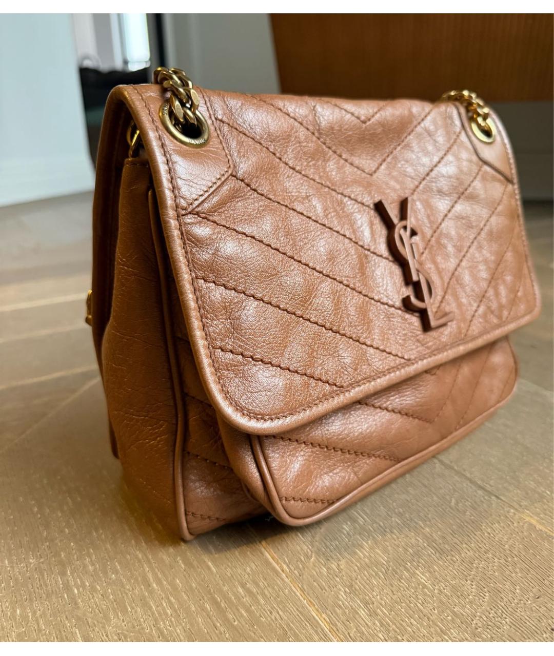 SAINT LAURENT Коричневая кожаная сумка через плечо, фото 2